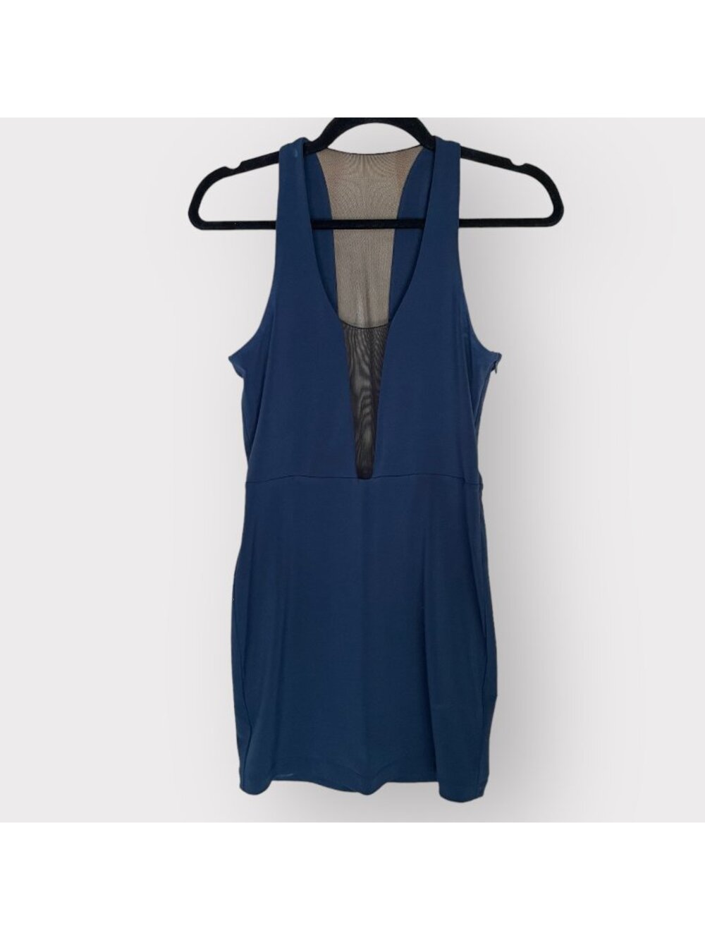 Elizabeth & James Size S Blue with Black Mesh Sleeveless V-Neck Bodycon Dress
